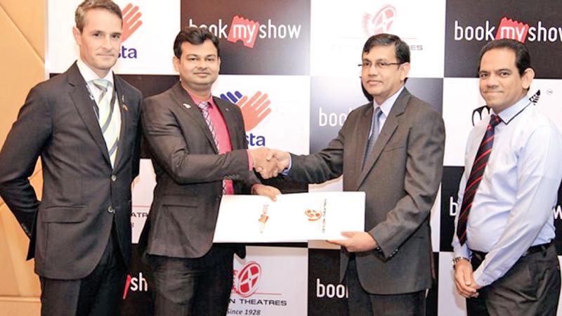 Participants at the signing of the MoU between Ceylon Theatres (Pvt.) Ltd., Sri Lanka and BookMyShow – India. (From left) Ralph Hays - Trade Commissioner Sri Lanka and leader of the New Zealand business,Diptendu Sawn - Head of Service Delivery BookMyShow, Sanjay Niles - Managing Director, Ceylon Theatres (Pvt.) Ltd and Pravin David, Chief Operating Officer, Ceylon Theatres (Pvt.) Ltd.