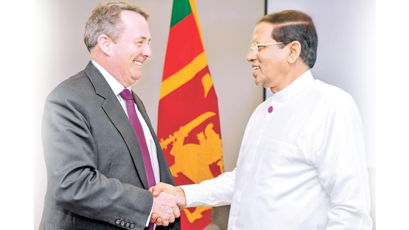President Maithripala Sirisena with Britain’s Secretary of State for International Trade, Liam Fox  in London.