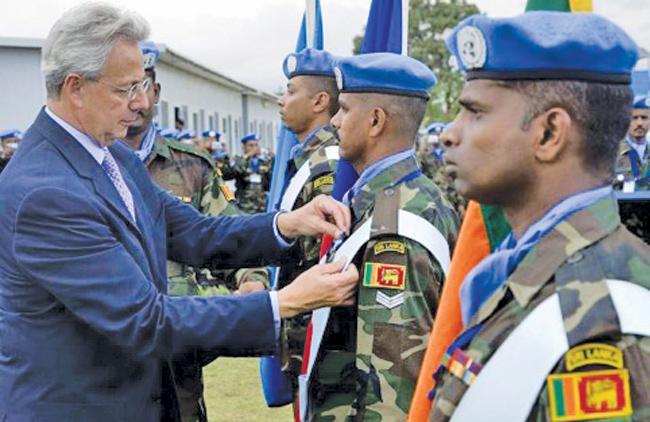 Sri Lankan  Army personnel being deployed for a UN mission