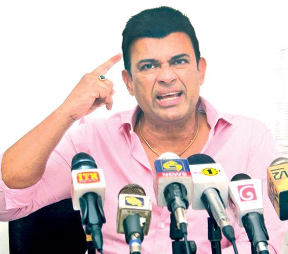 Ranjan Ramanayake grimaces at a Press conference questioning the upcoming cricket election  Pic:Saliya Rupasinghe