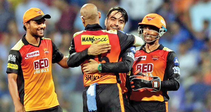 Players from the Sunrises Hyderabad team celebrate at the IPL 2018. They have entered today’s final against Chennai Super Kings    