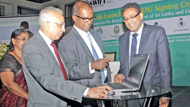 Development Strategies and International Trade Minister Malik Samarawickrama, BOI Chairman Dumindra Ratnayake and DG, BOI Duminda Ariyasinghe launch the Single Window Investment Facilitation Taskforce (SWIFT).