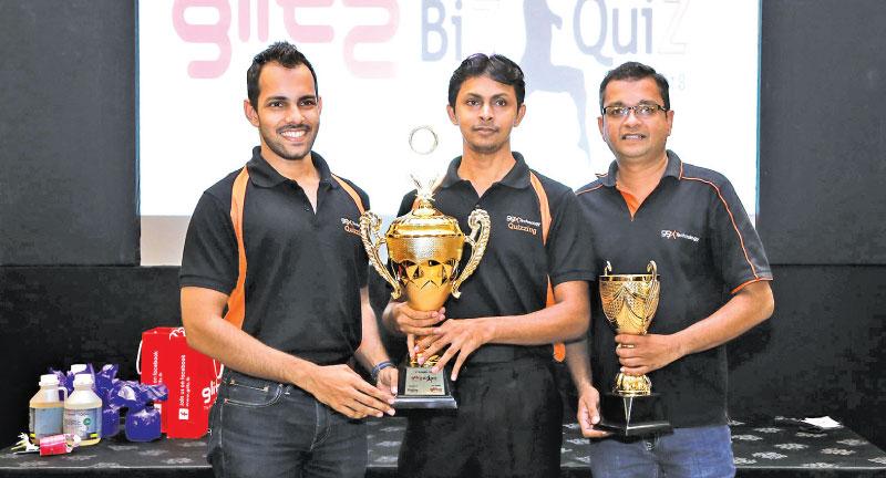 IT/Software category champions and runners-up of the Glitz Biz Quiz 2018. (From left:) 99X Technology Associate Technical Leads Rangitha Kuruppu and Shirantha de Alwis, and Senior Technical Lead Sudath Thenuwara.    