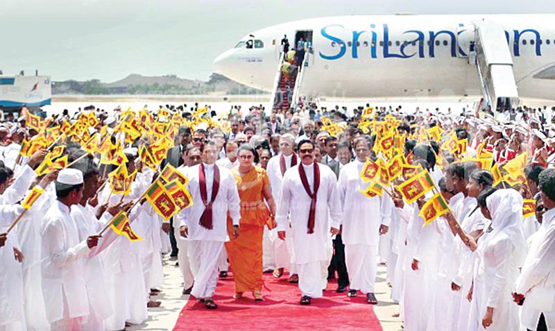 The Rajapaksa family on the tarmac at the opening of Mattala Airport in 2013  (File photo)