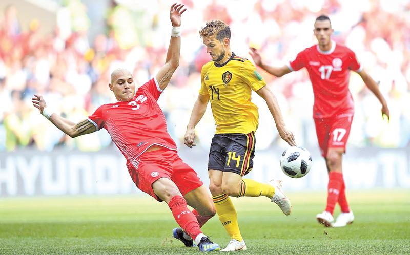 Action from the Belgium versus Tunisia World Cup match