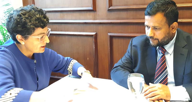  Minister Rishad Bathiudeen with Geneva International Trade Centre’s Executive Director, Arancha González.   