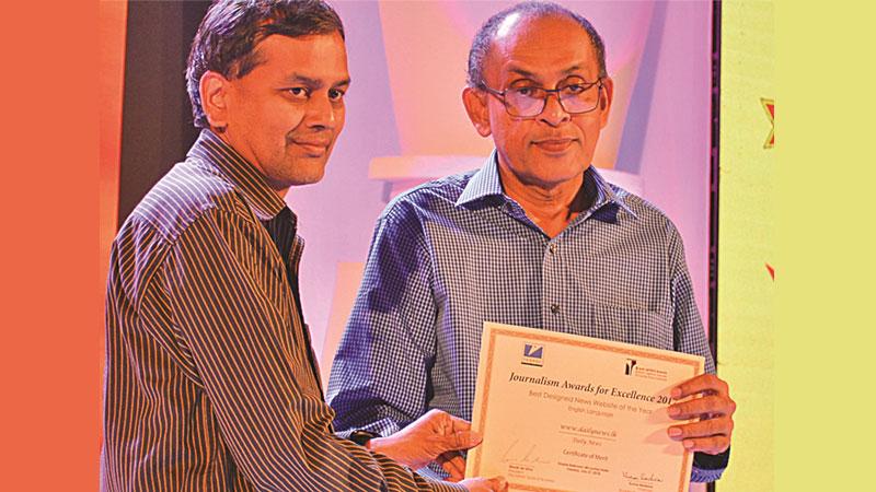 The Best Designed News Website of the Year Merit Award (English) was won by Dailynews.lk. The award was received by Pramod de Silva.