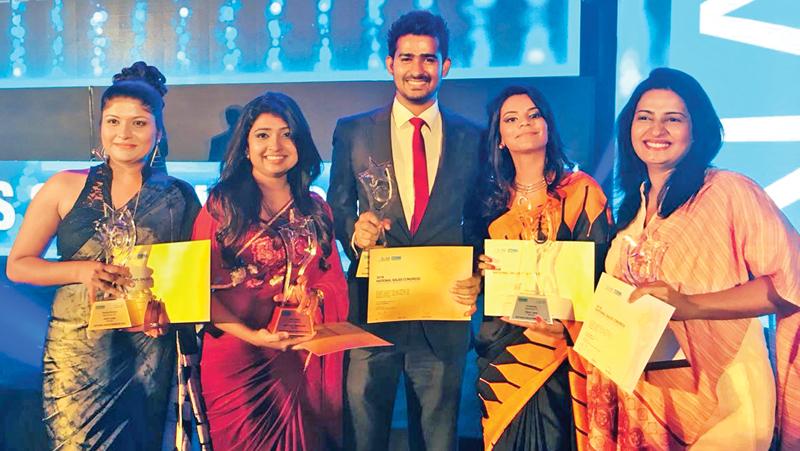 From left: Tharika Dilshani, Prajani Pieris, Malen Cabandugama, Dilini Saminda and Hiranthi Kasundari celebrating theirs wins for Seylan Bank at the SLIM NASCO Awards 2018 