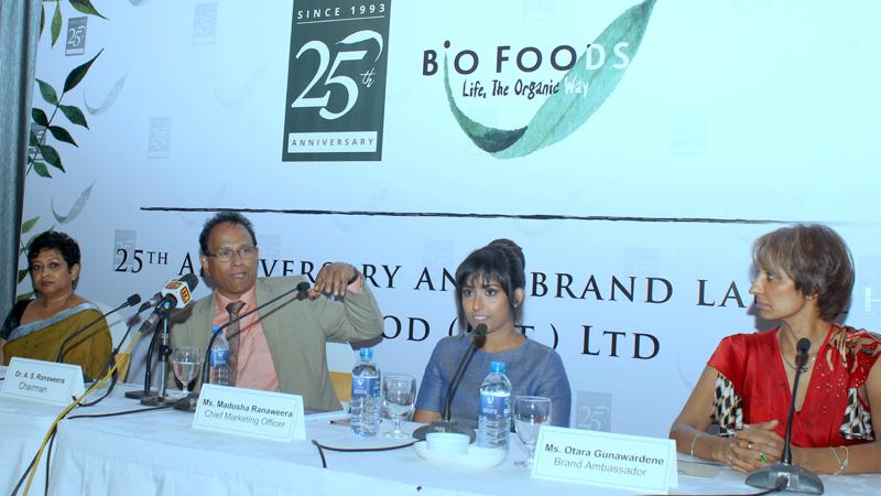 The head table at the media briefing. Chairman, Bio Foods (Pvt) Ltd., Dr. Sarath Ranaweera (second from left) makes a point. Pic: Chaminda Niroshana 