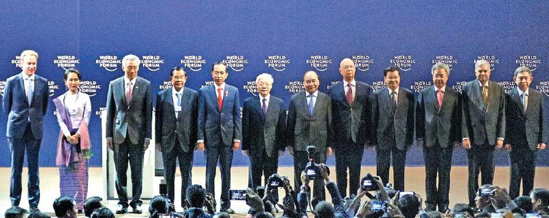 PM Ranil Wickremesinghe with other ASEAN Leaders at the World Economic Summit in Hanoi, Vietnam. Pic courtesy Prime  Minister’s Media