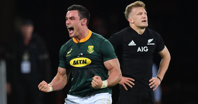 South Africa’s Jesse Kriel celebrates victory during their Rugby Championship match against New Zealand in Wellington yesterday AFP