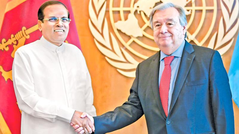 President Maithripala Sirisena with United Nations Secretary General Antonio Guterres