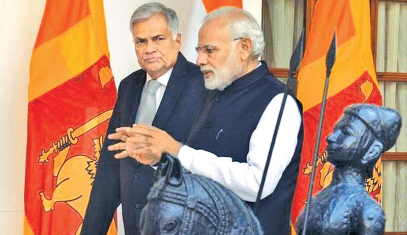 Prime Minister Ranil Wickremesinghe met with Indian Prime Minister Narendra Modi at the Hyderabad House in New Delhi yesterday. The two leaders talked about bilateral ties and the progress of Indian assisted development projects during the meeting (Pic Courtesy: R.V. Moorthy / The Hindu)