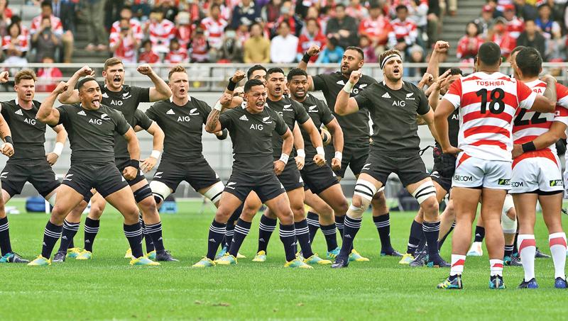 New Zealand’s All Blacks perform Haka prior to their rugby union International Test match against Japan in Tokyo 