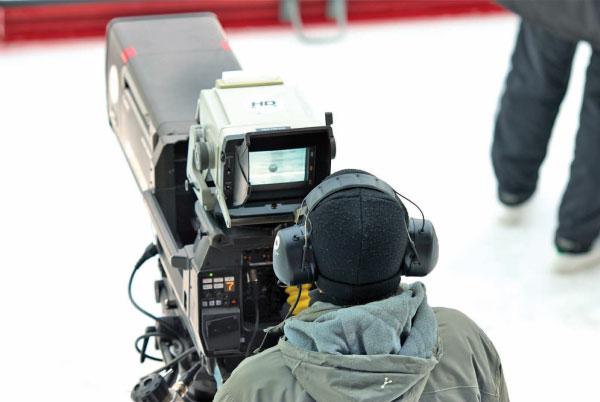 A TV studio camera being operated