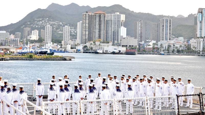 Navy personnel of ship P 626 at the port of Honolulu in Hawaii, USA