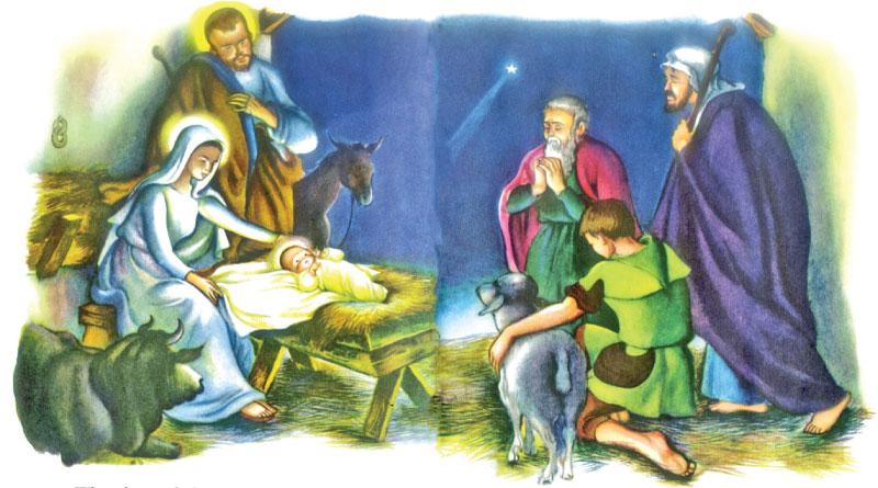 The three wise men pay homage to baby Jesus.