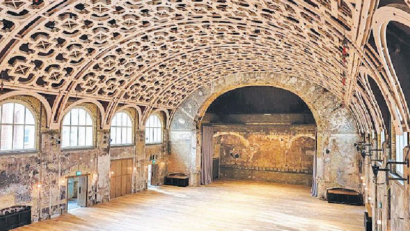 The grand hall at Battersea Arts Centre, in which Tompkins retained some scorch marks from a fire. Pic: Fred Howarth    
