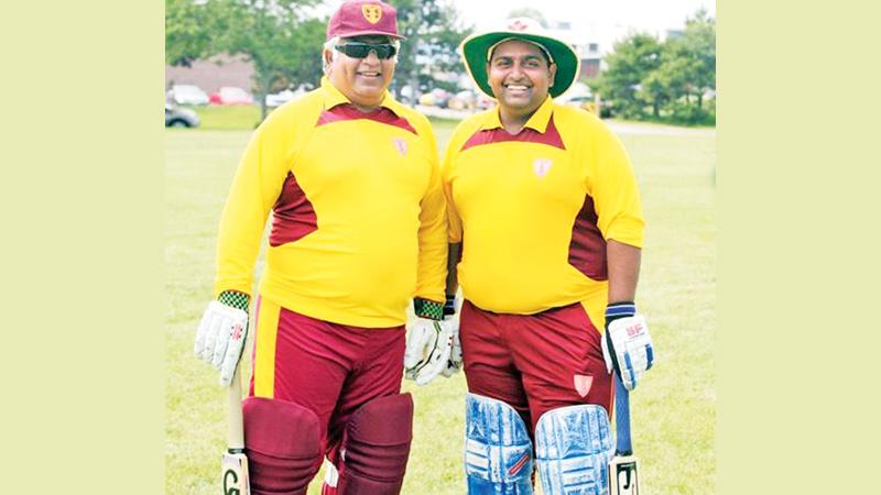 Flashback: Arjuna Ranatunga and his son Dhyan prepare to bat for Ananda in a old boys match against Nalanda in Canada  