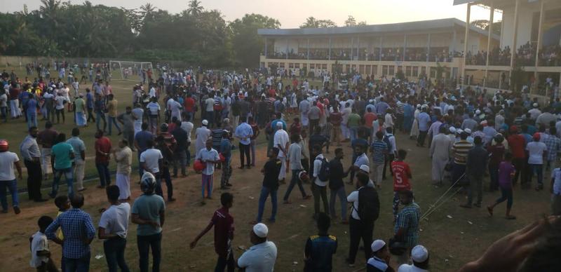 A crowd invasion at a Premier League match between Red Star and Blue Star in Kalutara