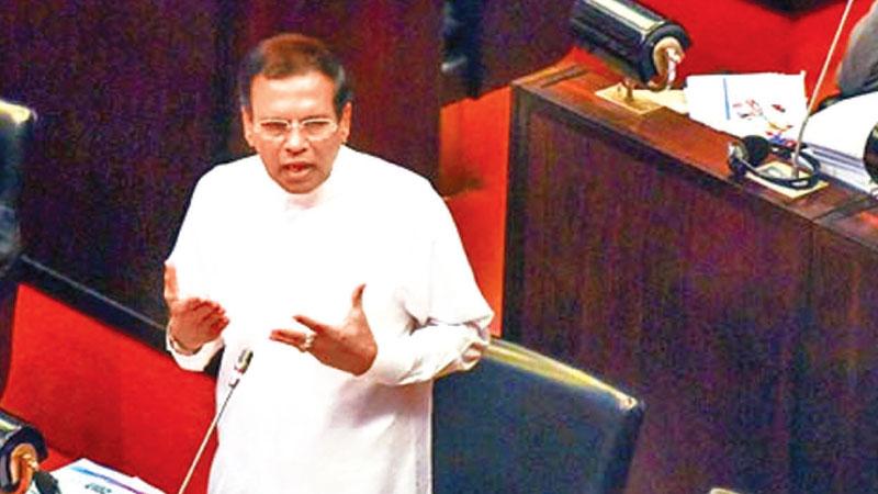 President Maithripala Sirisena addresses Parliament on Wednesday.