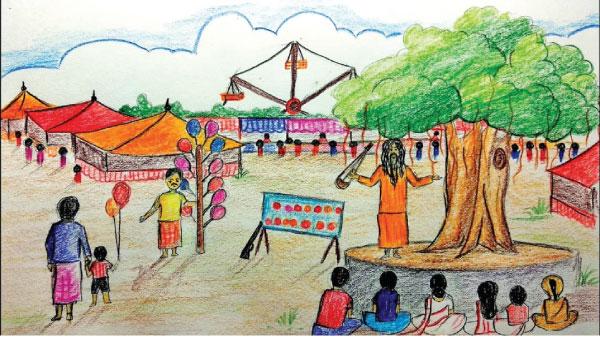 How to draw a scenery of rath yatra | village // Mela drawing // Village  fair drawing - YouTube