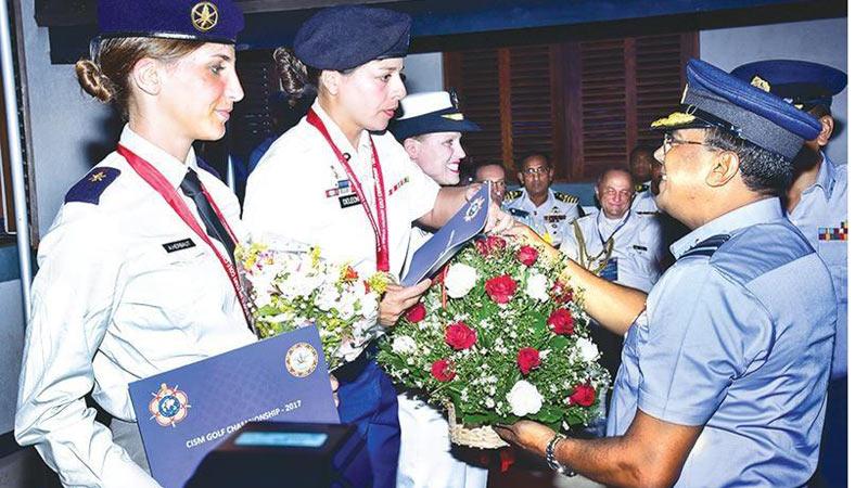 File photo! Winners at the Military World Golf Championship 2017 held in Sri Lanka receive their trophies from Air Marshal Kapila Jayampathy, Commander of the Air Force