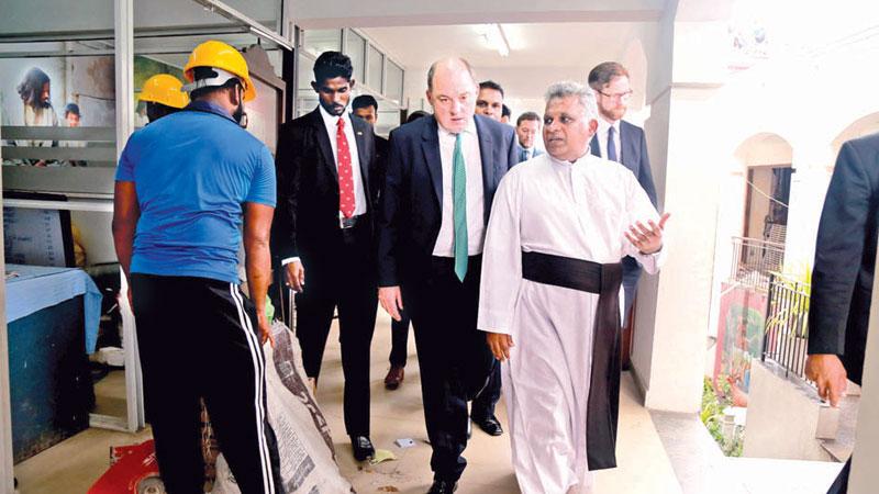 UK Minister for Security and Economic Crime, Ben Wallace on an inspection tour of St. Anthony’s Church, Kochchikade.  Pic: Sulochana Gamage