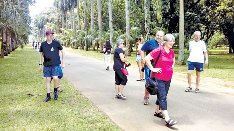 Tourists take a leisurely stroll at the Peradeniya gardens. Pic by Chandani Jayatilleke