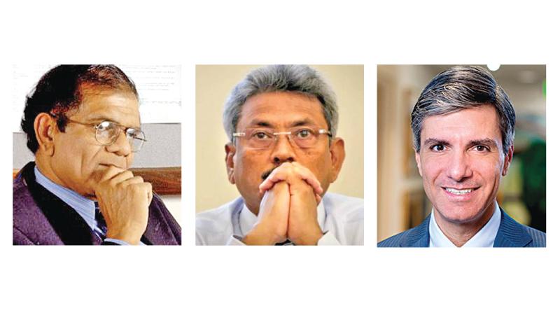 Former Chief Justice Asoka De Silva (L) Gotabaya Rapaksa (centre) John C. Ulin, a partner at the law firm Arnold and Porter is Gotabaya Rajapaksa’s lawyer in the US. (R)