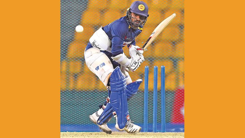 Kusal Perera bats at a practice session at Pallekele ahead of today’s T20 match against New Zealand