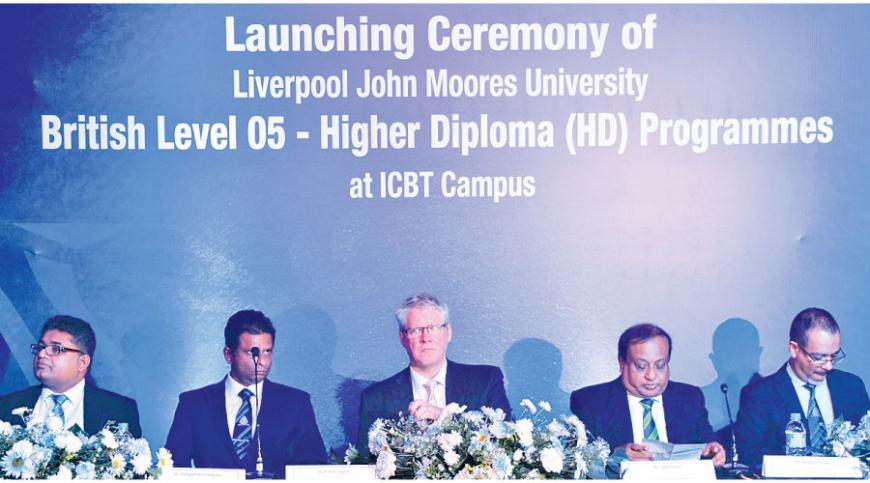 (From left to right): SampathPerera, General Manager – Academic Administration, ICBT Campus, Dr. SampathKannangara, CEO/Executive Dean, ICBT Campus,  Professor Peter Byers,  Pro vice Chancellor, LJMU – UK, Dr. JagathAlwis, Chairman, ICBT Campus, AnuraGamage, Director Marketing, ICBT Campus. Pix by Ranjith Asanka