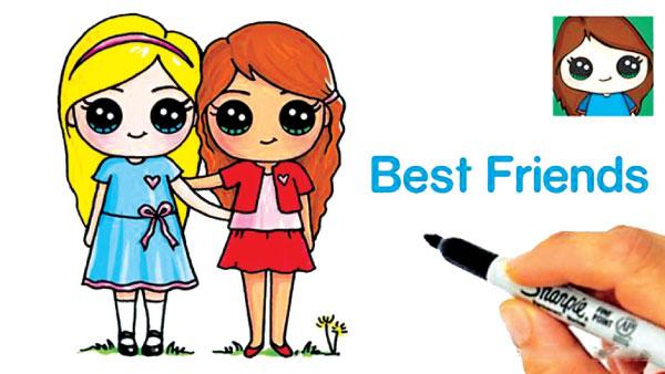 How to draw best friends / BFF easy drawing for beginners 