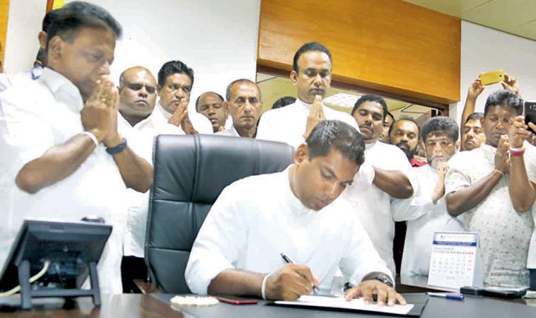 Kanchana Wijesekera assumes duties as the Tea Industry Development State Minister on Friday 