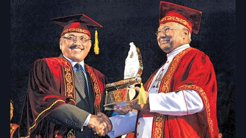 Conferment of the honorary degree Doctor of Letters (D. Litt) to the then Defence Secretary by the Chancellor of the University of Colombo on September 6, 2009.