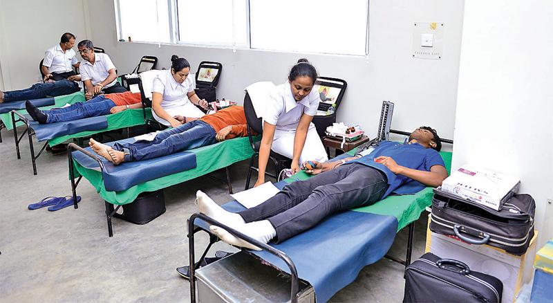 A blood donation camp in progress.  