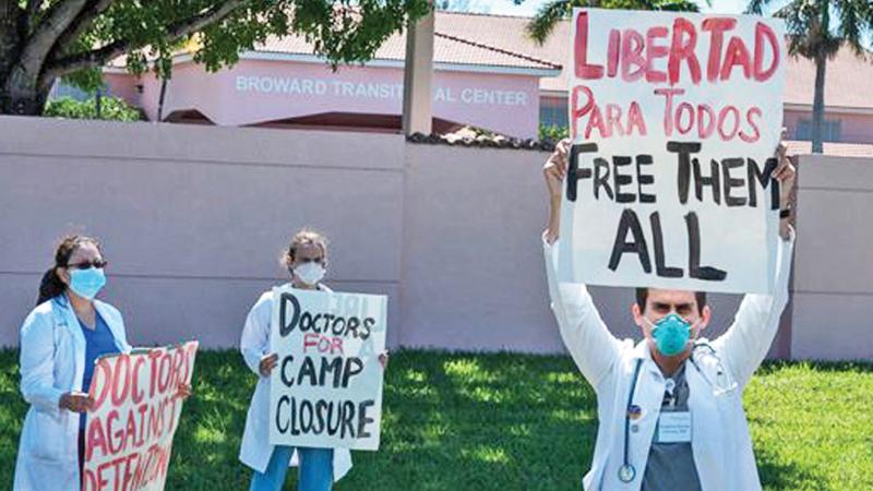 A protest for ICE detainees outside the Broward Transitional Centre in Florida