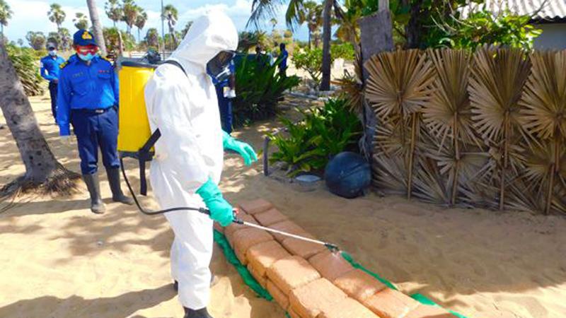 The Navy disinfects a recently seized Cannabis haul in Jaffna