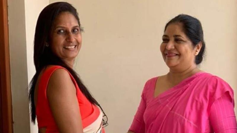 Netball Federation president Lakshmi Victoria (right) congratulates the newly appointed National head coach Somitha de Alwis at the sports Ministry