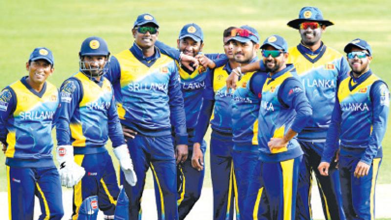 Members of the Sri Lanka team come together at the 2019 World Cup