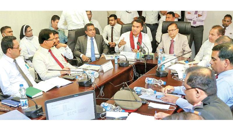 Sports and Youth Affairs Minister Namal Rajapaksa and Education Minister GL Peiris meet heads of sports schools
