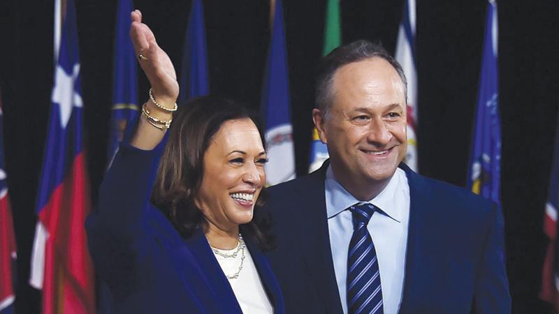 Kamala Harris with her husband Doug Emhoff celebrate election victory