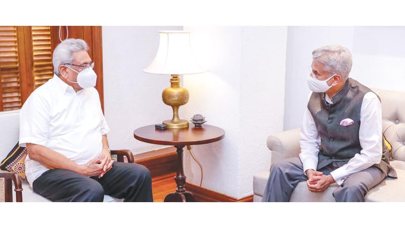 A discussion between President Gotabaya Rajapaksa and Indian External Affairs Minister Dr. Subrahmanyam Jaishankar at the Presidential Secretariat