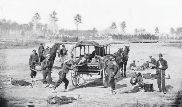 A horse-drawn ambulances used in the battlefields in the 19th century