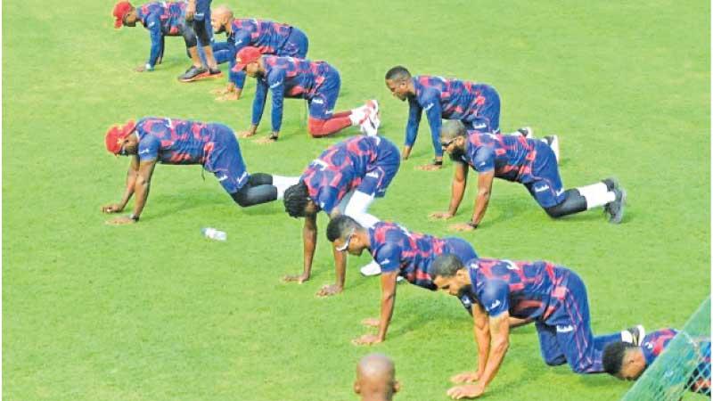 Work out: West Indies players at the Sher-e-Bangla National Cricket Stadium in Dhaka