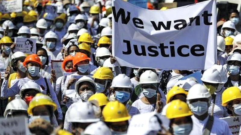 Protesters were out again in force on Friday in Yangon