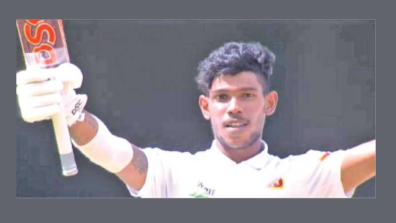 Pathum Nissanka Silva acknowledges his century in his first Test