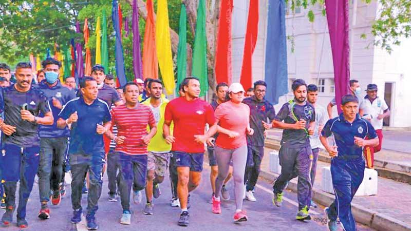 Sports Minister Namal Rajapaksa and his wife Limini set off at the inaugural Family Run Saturday from the Race Course ground yesterday morning