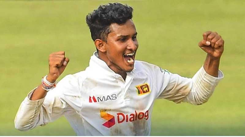 Praveen Jayawickrama celebrates his six wickets on debut