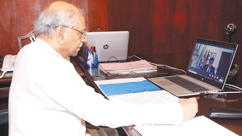 Foreign Minister Dinesh Gunawardena and UK Minister for South Asia and the Commonwealth, Lord Tariq Ahmad during the discussion